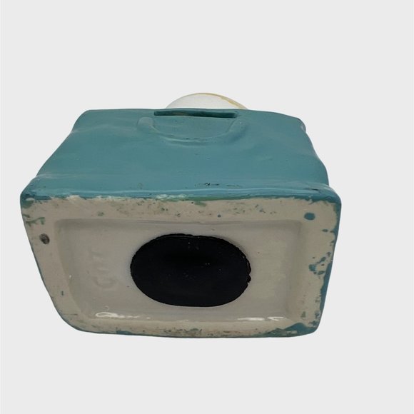 Ceramic Kitty Cat in a Shopping Bag Bank Blue, White & Yellow 4.5" Tall - Picture 5 of 6